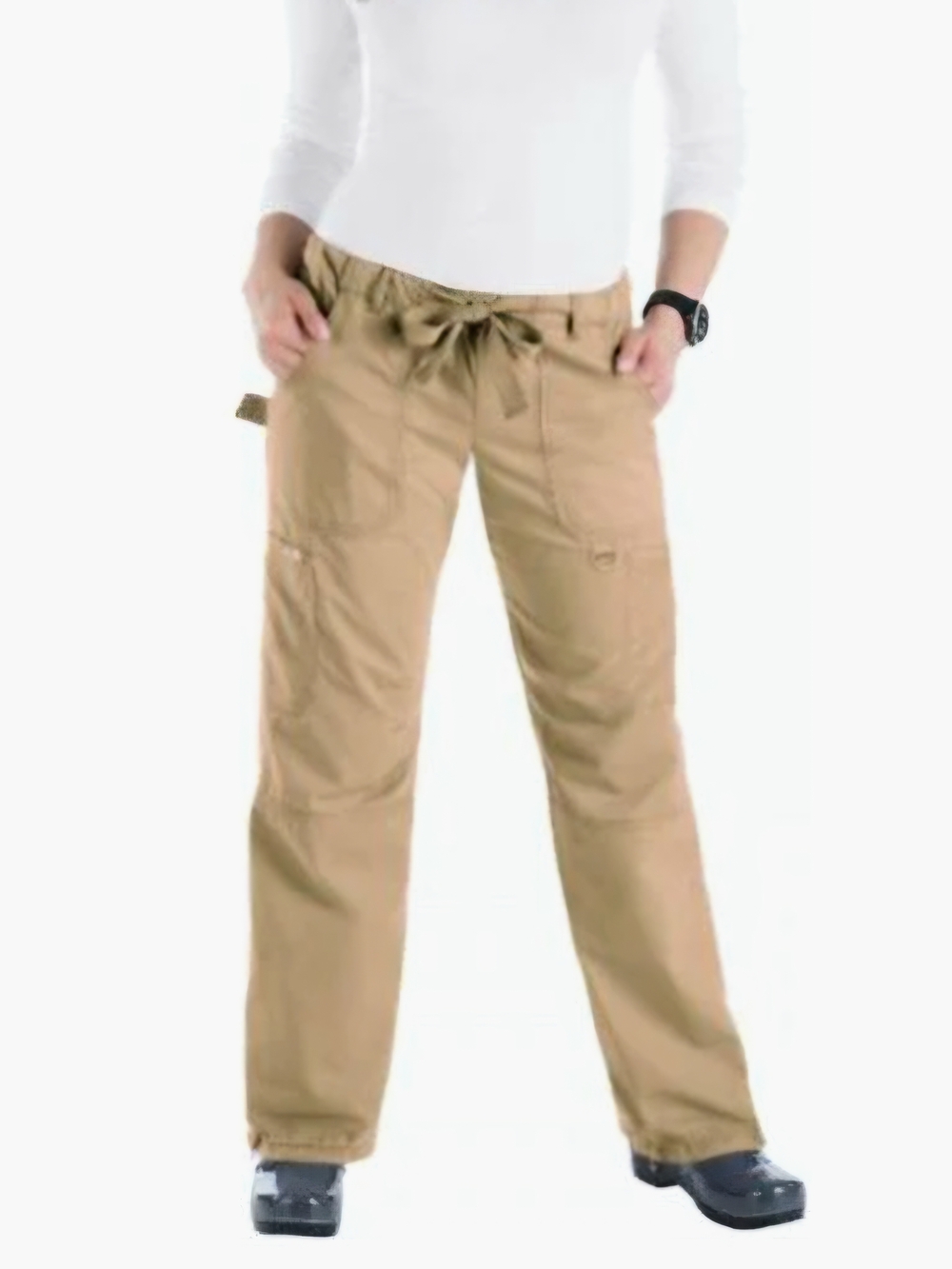 Koi by Kathy Peterson - Floral-Trim Tan Cargo Scrub Pants